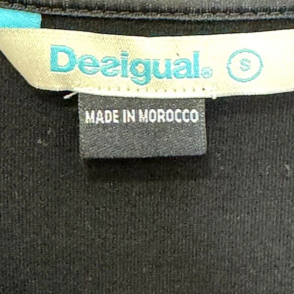 Desigual Black Tank Top Size Small Asymmetric Ruffle Hem Floral Pattern - Picture 5 of 8